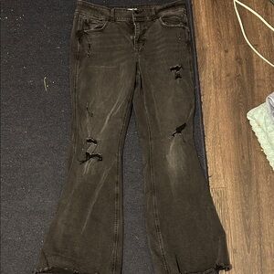 Maurices Dark Brown Distressed Flare Jeans